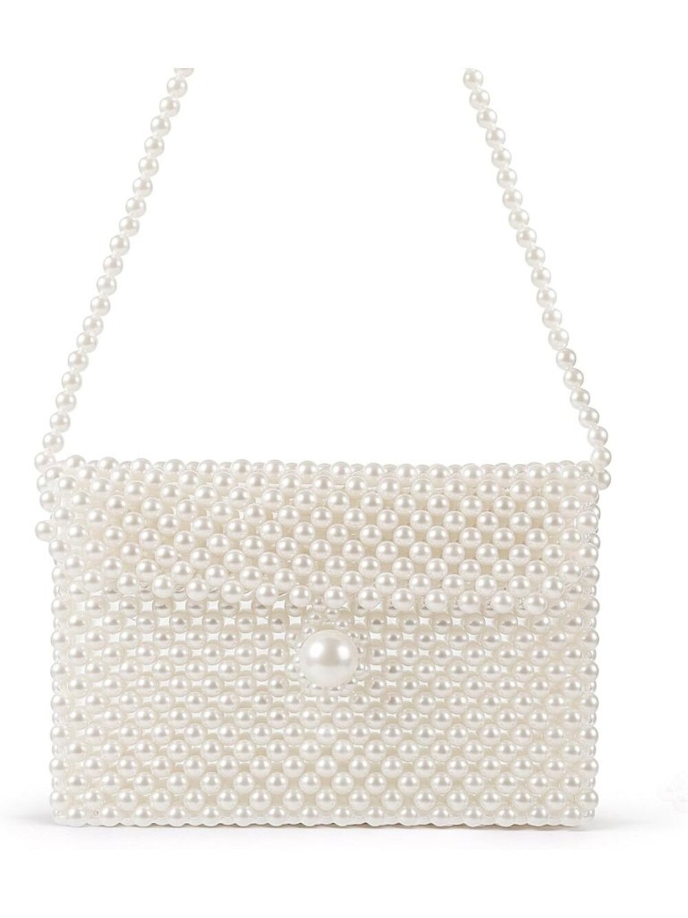 Elegant White Pearl Clutch Bag - Handmade Beaded Evening Purse for Weddings